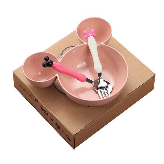 
Children's bowl anti-fall and anti-scalding household cute cartoon Mickey baby supplementary food bowl tableware rice bowl spoon set meal plate