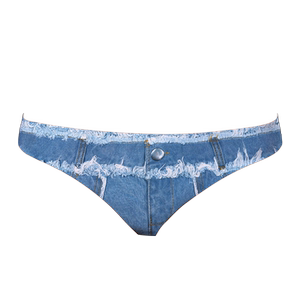 Catgirl denim print pants thong sexy T pants faint low waist personality thirty pants ice silk no trace
