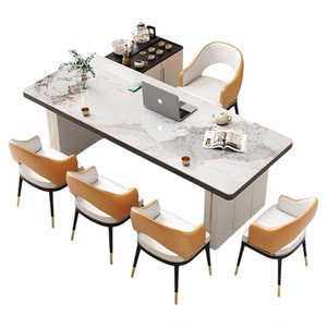 Light luxury rock panel tea table and chair combination a table five chair office tea table household Kung Fu tea table kettle integrated
