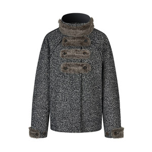Genesis Yuan [Fellow Dream] Coat Women's 2025 Double-breasted Plush Patch Woven Short Woolen Coat