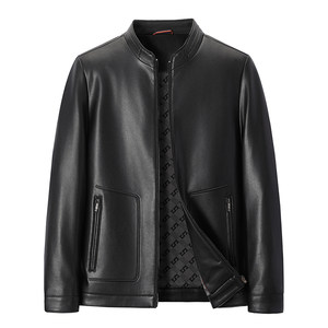 
Men's spring and autumn genuine leather jacket short stand collar slim fit Korean style handsome Haining sheepskin jacket thin trendy