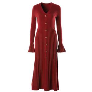 
DPLAY2025 new winter style temperament V-neck red dress long-sleeved red dress women's knitted engagement long dress