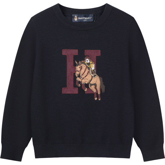 
Hush Puppies Children's Clothing Children's Round Neck Sweater 2025 Autumn and Winter New Boys Casual Sweater Girls Pullover Sweater
