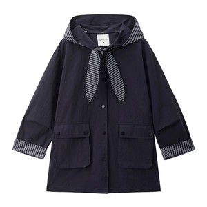 
Designer Giordano windbreaker jacket women's new style spliced ​​plaid hooded mid-length jacket 18375811