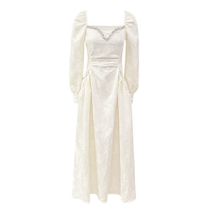 AM NANA light-clim French style long-sleeved dress for women, slim high waist elegant dress fairy long skirt