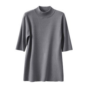 
Large size half turtleneck five-quarter sleeve knitted bottoming sweater women's short-sleeved inner top mid-sleeve t-shirt for fat mm spring and autumn