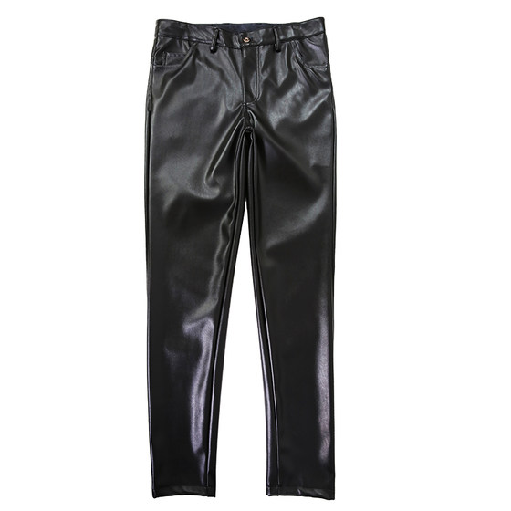 Spring and autumn new slim -fitting pants high elastic torrents Middle -aged and youth locomotive tight leather pants men's fashion youth bars