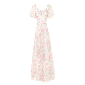 
Flowers are blooming in 2025 summer new French super fairy chiffon printed dress for women with high waist slim fairy skirt