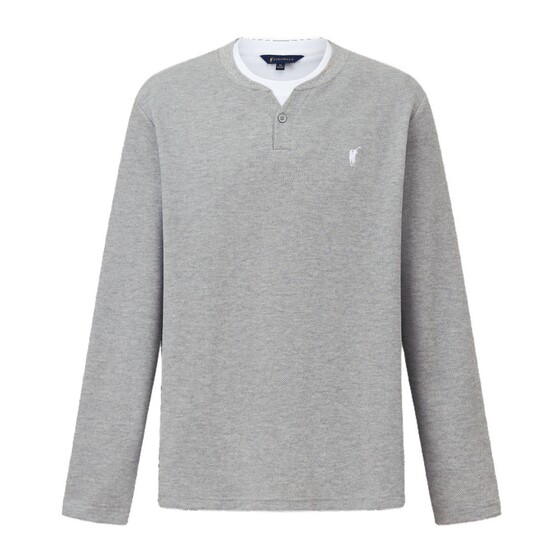 
POLOWALK men's long-sleeved T-shirt 2026 spring new double-layer collar fake two-piece casual commuting pullover top