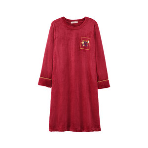 Drinks Women's long -sleeved coral velvet pajamas thickened autumn and winter flavors loose middle -aged mothers home skirt increase size
