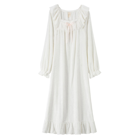
RoseTree coral velvet nightgown for women, autumn and winter long cute girly princess style plush pajamas that can be worn outside
