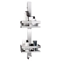 304 stainless steel bathroom double-layer storage rack glass door hanger bathroom shower room hanging basket strong adhesive hook