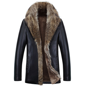 
New winter Haining genuine leather leather jacket for men's large fur collar mid-length fur integrated fur plush thickened jacket