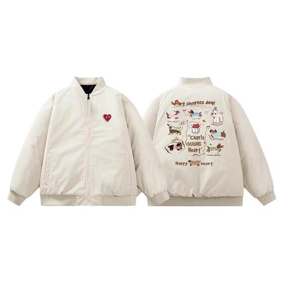 Charles Heart American Puppy Printed Cotton Jacket Men's Winter Coldproof Baseball Collar Trendy Couple Bread Cotton Jacket