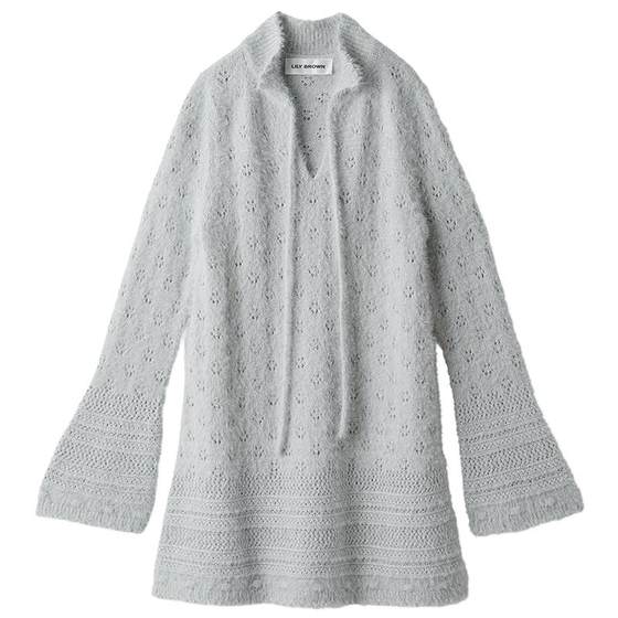 
LILY BROWN2025 autumn and winter new velvet lace crochet hollow A-line dress LWNO254081