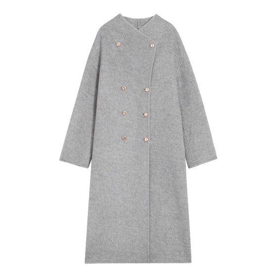 
Gray wool double-sided woolen coat for women 25 new high-end Korean mid-length cashmere woolen coat for small people