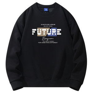 New autumn and winter men's sweatshirts loose round neck plus velvet thickened warm long sleeves large size spring and autumn T-shirt bottoming shirt