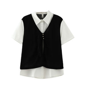 
Women's new fat sister summer dress temperament fat mm age reduction 200*0.5kg large size fake two-piece shirt women's short-sleeved shirt