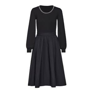 
[FIVE PLUS Outlet] French Hepburn style dress for women, high waist splicing mid-length skirt for women