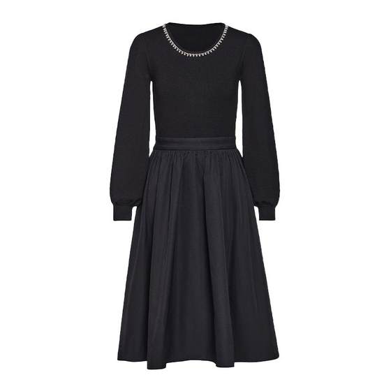 
[FIVE PLUS Outlet] French Hepburn style dress for women, high waist splicing mid-length skirt for women