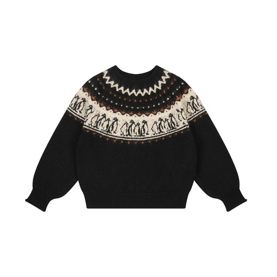 LLANO Penguin Fair Island Knitted Pullover Sweater Nordic Retro Christmas Top Coat Women's Autumn and Winter