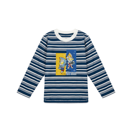 
[Ultraman joint] Qianquhui Spring and Autumn Children's Long Sleeve Tops for Men and Girls Striped T-shirts