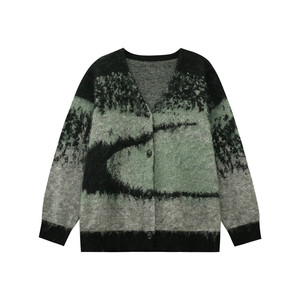 
Zheng Maimai Qingshan Ink New Autumn and Winter Sheep Wool Exquisite Atmosphere Great-looking Sweater Cardigan for Women