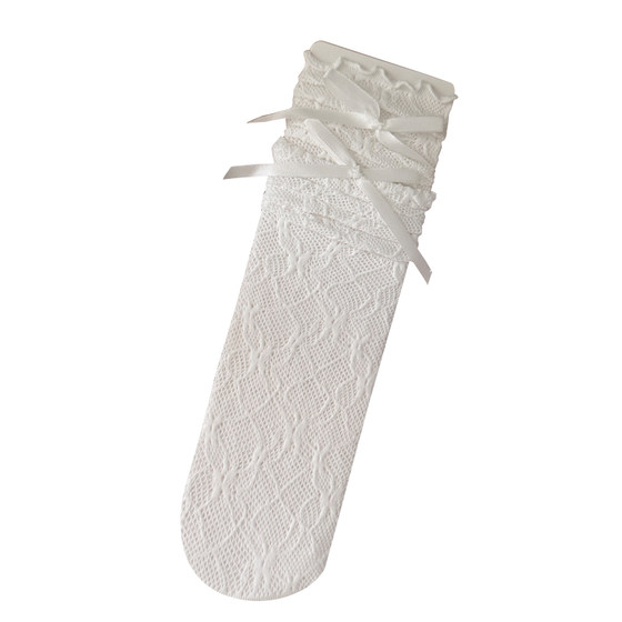 miu lace socks women's mid-calf socks summer thin ballet style bow milk white pile socks with Mary Jane
