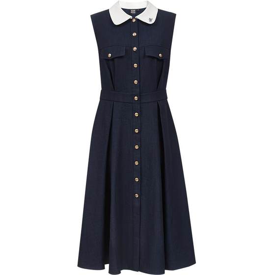 Vero Moda Dress 2025 Fall New Contrast Lapel High Waistline Pleated Mid-Long Skirt 3253SZ001