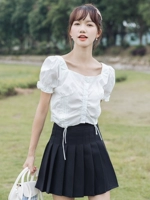 Короткая летняя милая сексуальная рубашка, рукава фонарики, квадратный вырез