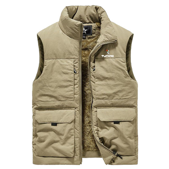 
Woodpecker men's cotton vest plus velvet thickening work vest multi-pocket stand-up collar vest winter outdoor waistcoat for men
