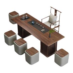 
New Chinese style old elm solid wood tea table Wujinshi tea tray integrated Kung Fu tea table office tea table chair combination