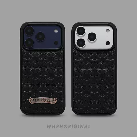 Trendy Fashionable Chrome Hearts Embossed Floral Leather iPhone Cases For Girls – iPhone 17, iPhone 16, iPhone 15, iPhone 14, iPhone 13