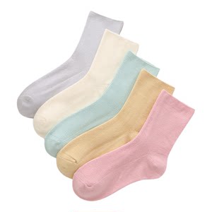 
5 pairs of socks for women, mid-calf student socks, cotton inside and outside, autumn and winter women's socks, comfortable and breathable double-needle women's socks