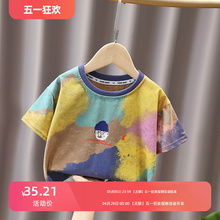 Little children's internet famous splashing ink printed short sleeved T-shirt for boys