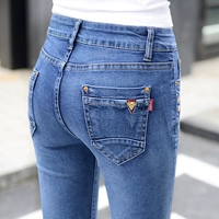 Эластичные джинсы, штаны, эластичный карандаш, осенние, высокая талия, в корейском стиле, коллекция 2022