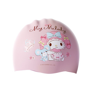 Sanrio children's swimming cap girls silicone ear protection women's head-stretched long hair plush swimming cap boys swimming goggles set