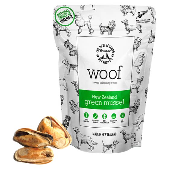 
Woof freeze-dried dog snacks imported from New Zealand green lipped mussels high protein nutritional general snacks for puppies
