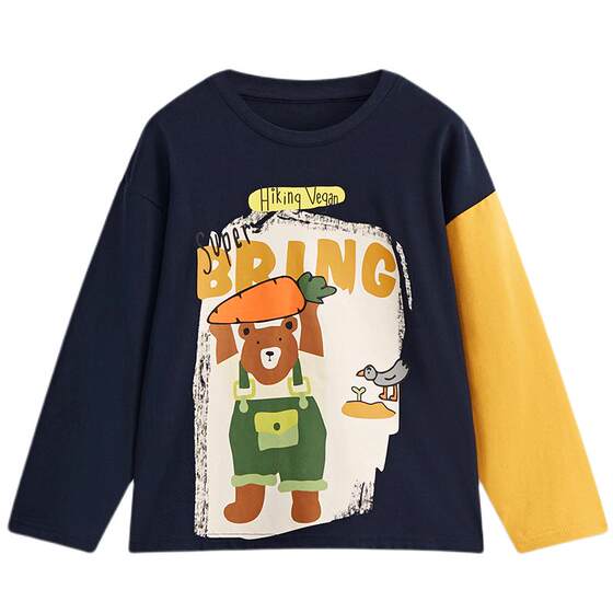 
MQD children's clothing boys' mandarin duck sleeve T-shirt 25 spring new children's cartoon bear long-sleeved T-shirt