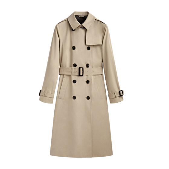 Double 12 comfortable price MD women's clothing Double-breasted classic versatile mid-length windbreaker lapel slim body jacket spring and autumn
