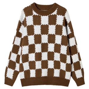 
Winter 2025 Outlets Authentic High-end MS Series Contrast Color Plaid Pullover Top Slightly Elastic Outer Sweater for Women