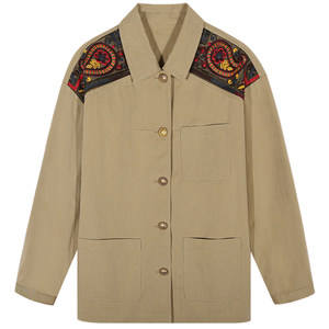 
Luoluo introduction for women's 2025 new early autumn design splicing short khaki loose jacket for women