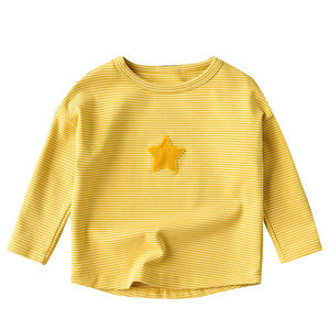 Children's pure cotton stripe long -sleeved T -shirt loose bat sleeve Korean round neck top Boys and girls thin spring and autumn
