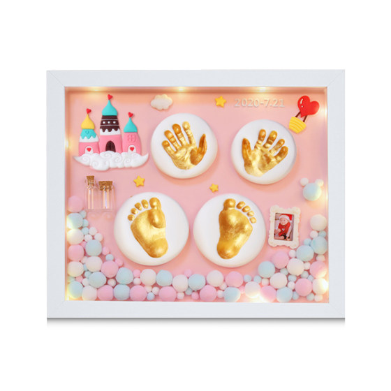 
Full Moon Hand and Foot Cut Baby Fetal Hair Souvenir Photo Frame Newborn Baby Footprint Hand and Print 100 Days Year Old Gift