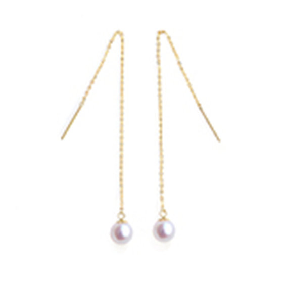 
Mini version of small natural pearl earlines 18k gold round flawless earrings earrings mini commuting exquisite and versatile