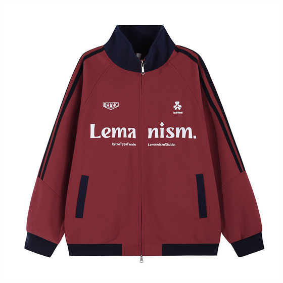 lemanism Three Stripes Contrast Color Sports Jacket Men's 2026 Spring Couple Style Trendy Cardigan Top Jacket Women