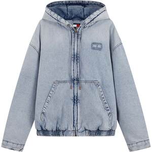 
Tommy autumn and winter men's American trendy retro embroidered light-colored loose zipper hooded denim jacket