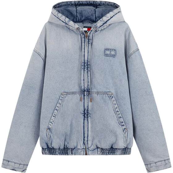 
Tommy autumn and winter men's American trendy retro embroidered light-colored loose zipper hooded denim jacket