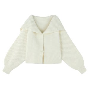 
FTT FlyTheTruth{Cloud Mousse} Blue Knitted Cardigan Jacket Women's Spring Navy Neck Sweater