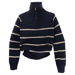 
Half-zipper turtleneck striped pullover sweater for women in winter thick loose and versatile wear long-sleeved casual top jacket